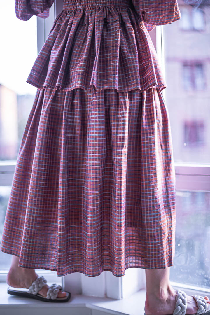 maxi red check skirt